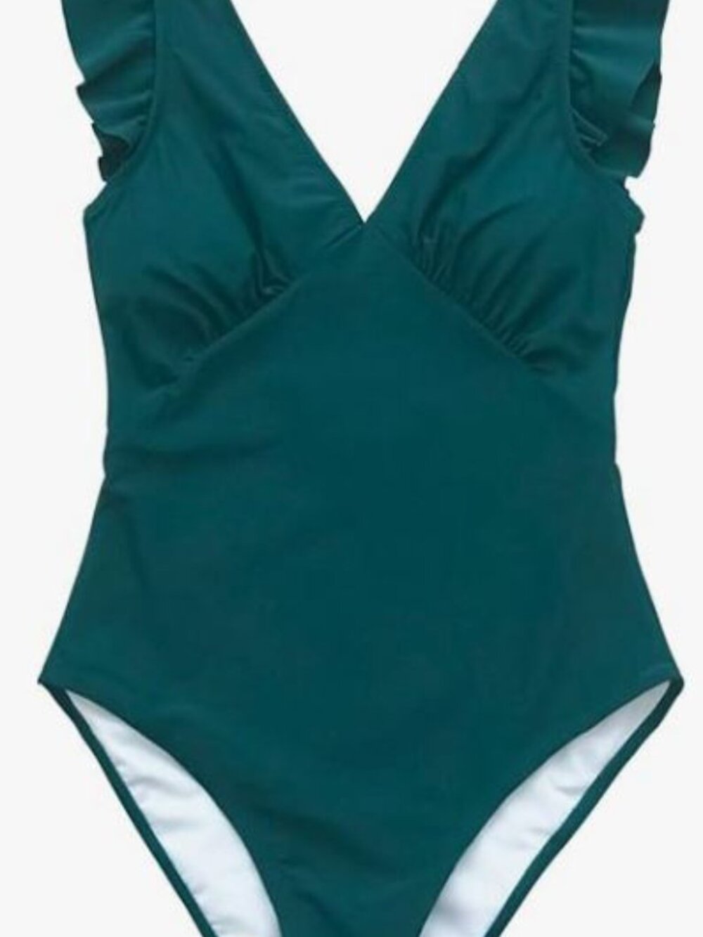 CUPSHE Womens One-Piece Ruched Swimsuit with Ruffle Straps & V Neck Size L